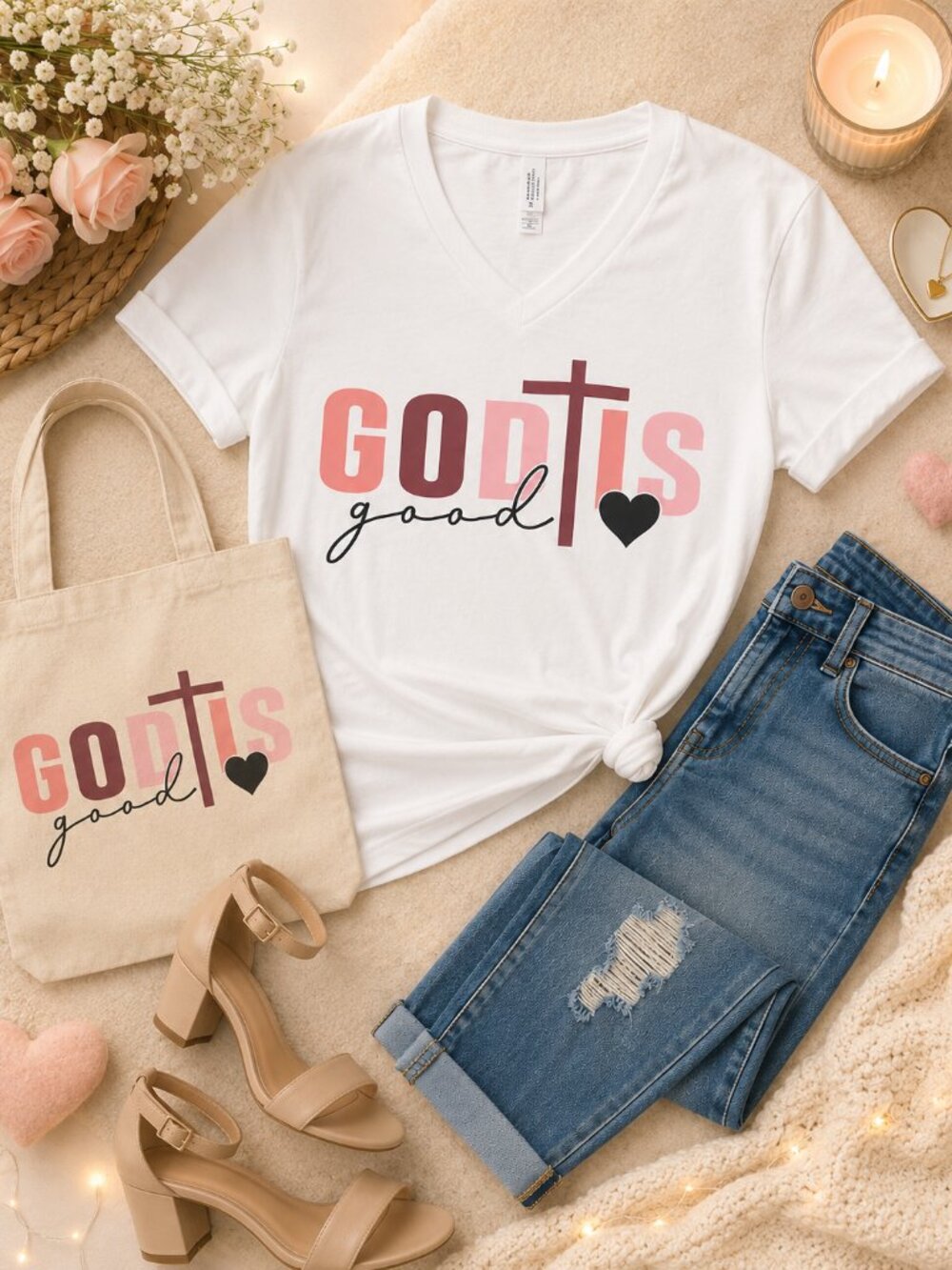 God Is Good Faith Inspired Unisex V-Neck Tee ✨